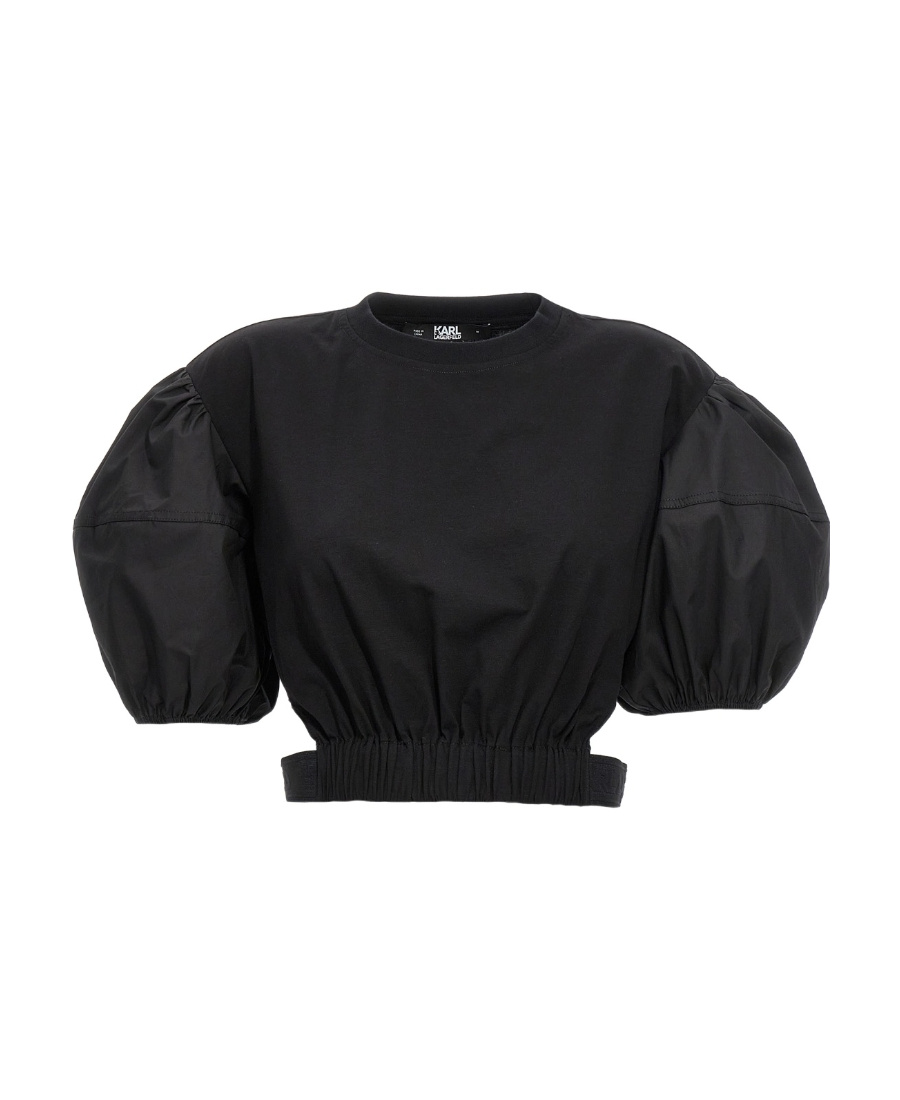 KARL LAGERFELD PUFF-SLEEVE CROPPED BLOUSE 