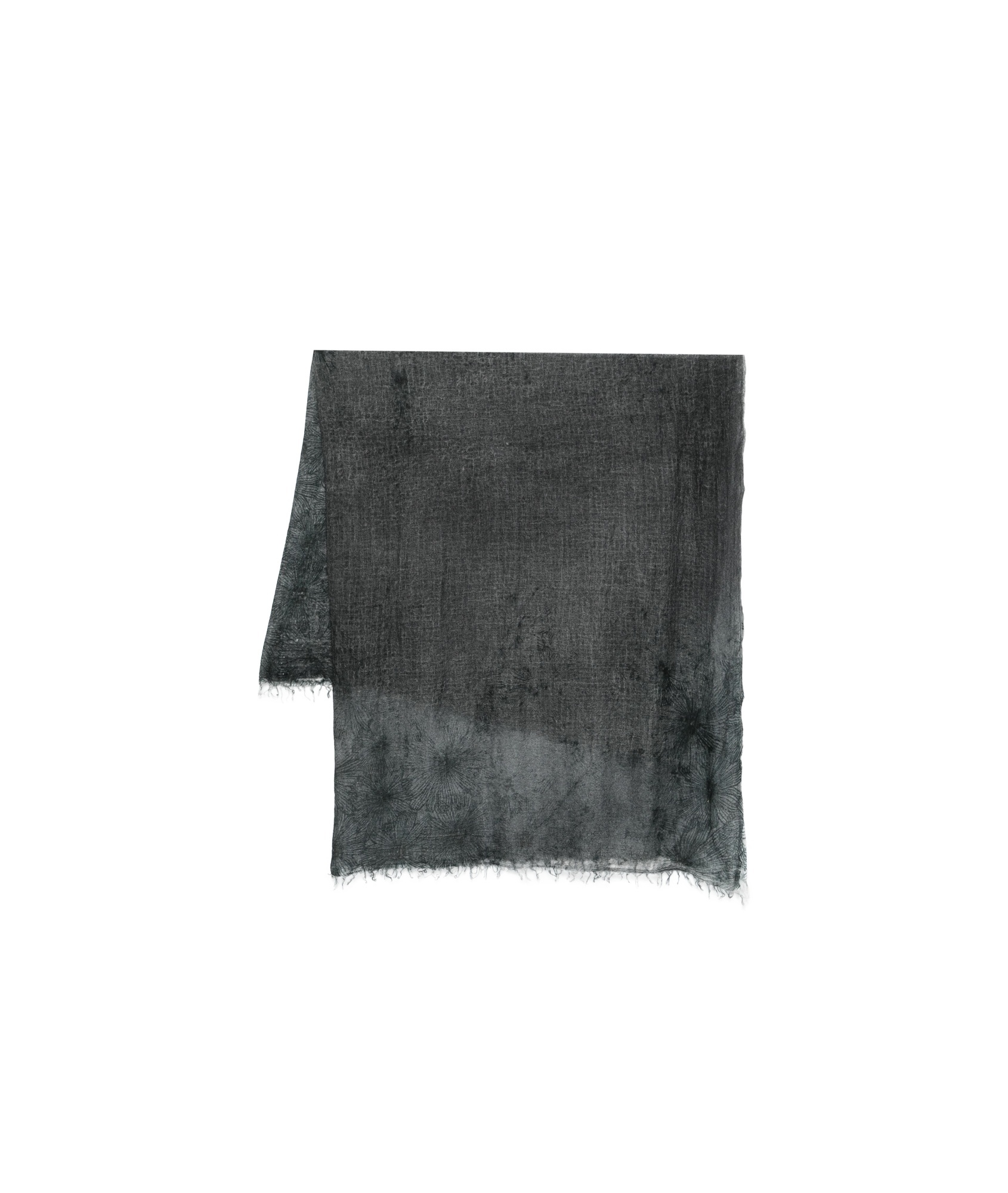 Avant Toi Daisy Print Scarf With Fringes 140x140 In Black