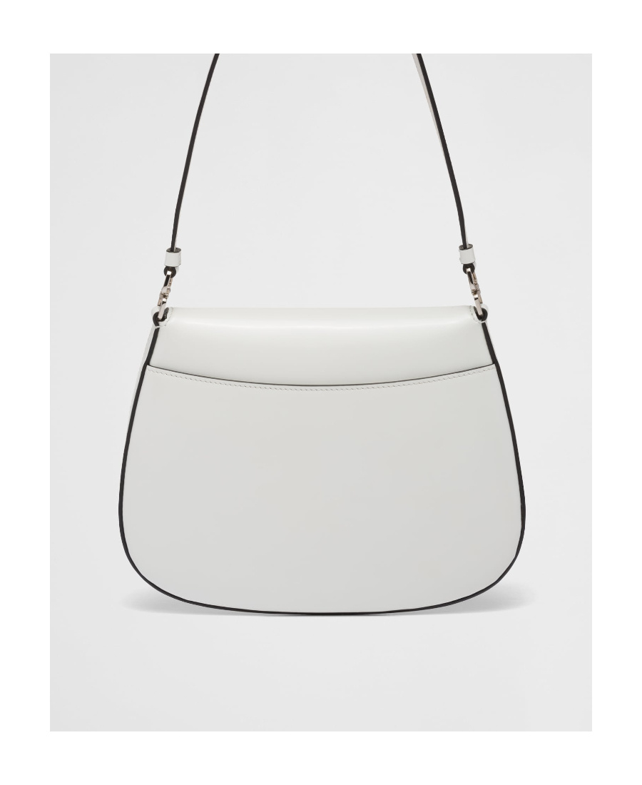 Prada Cleo Brushed Leather Shoulder Bag With Flap In White