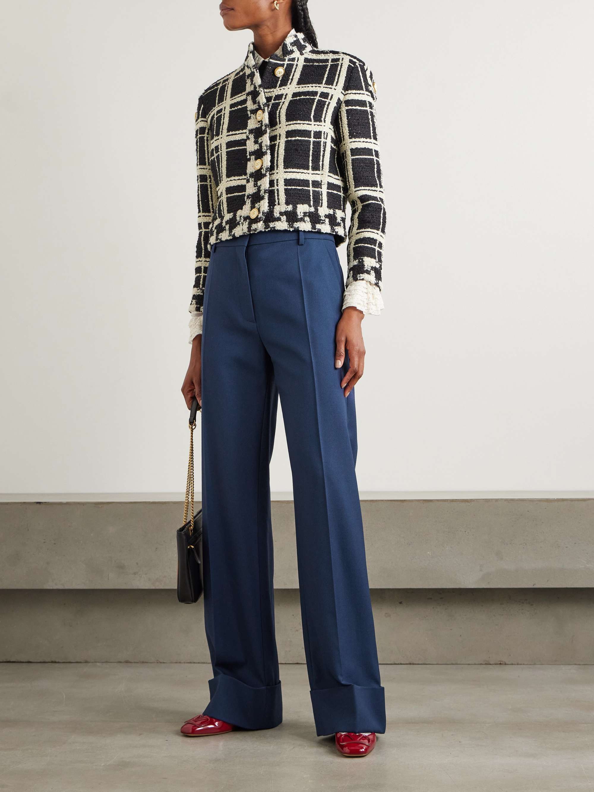 Valentino Garavani High-waisted Wide Leg Pants In Silk And Wool Indigo Women In Blue