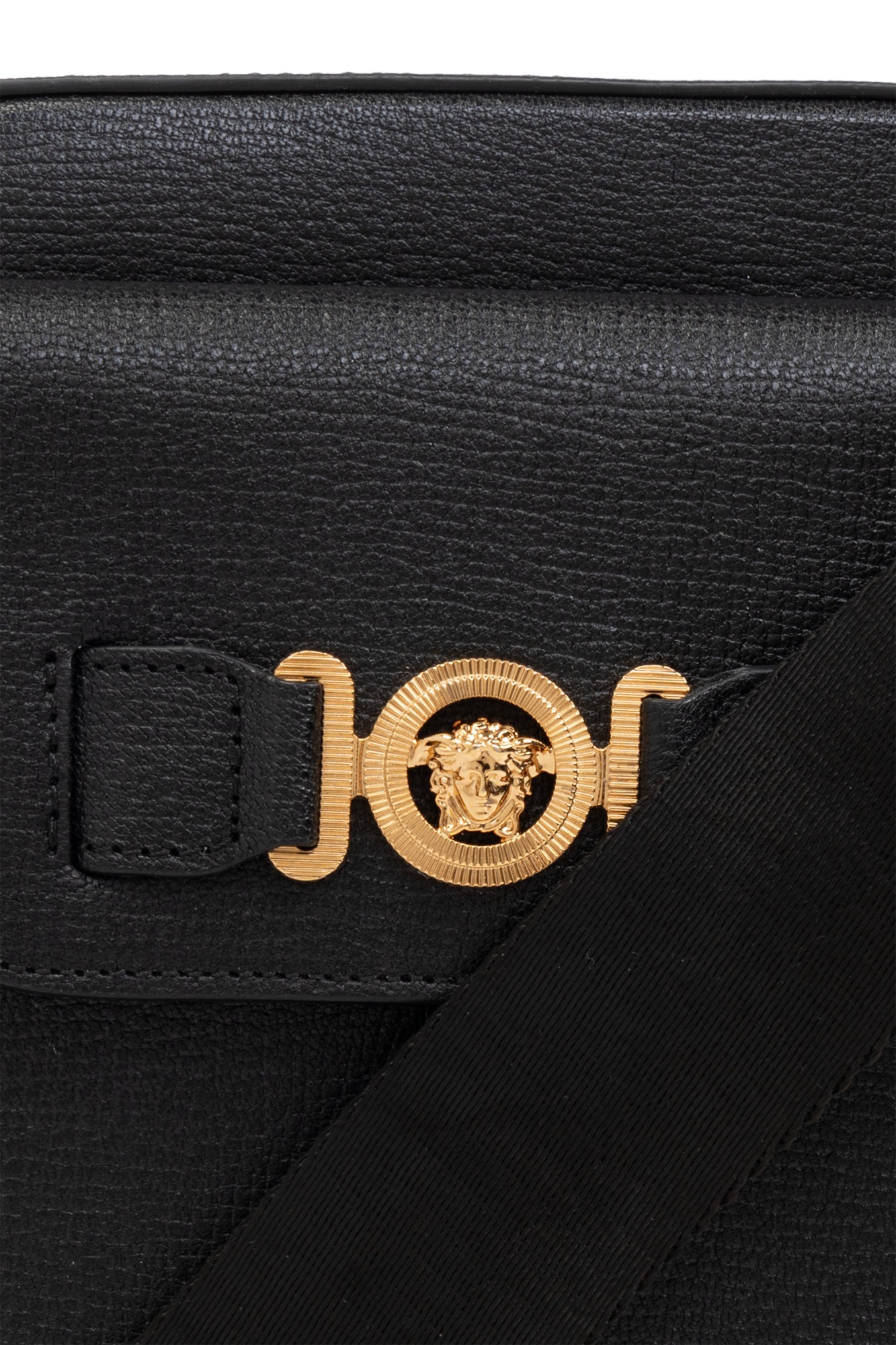 Versace Man Black Leather Medusa Biggie Crossbody Bag In Black