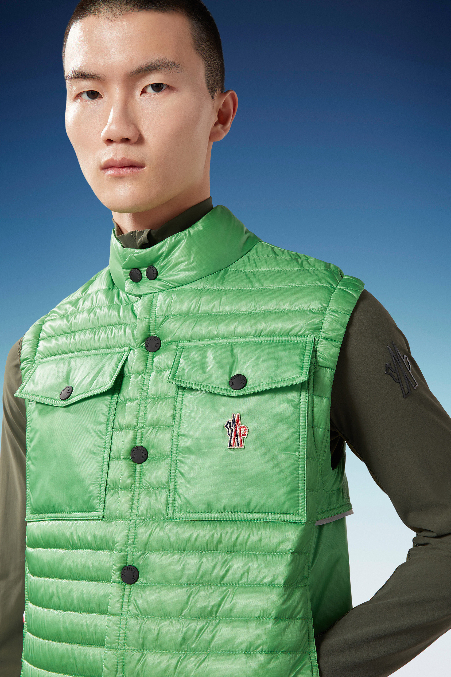 Moncler Recycle Patch Padded Vest In Green