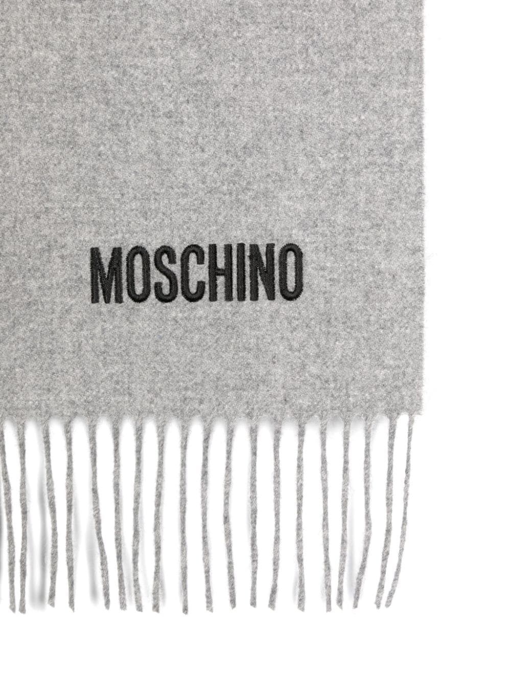 Moschino Wool Wraparound Scarf Fringed Edge In Gray