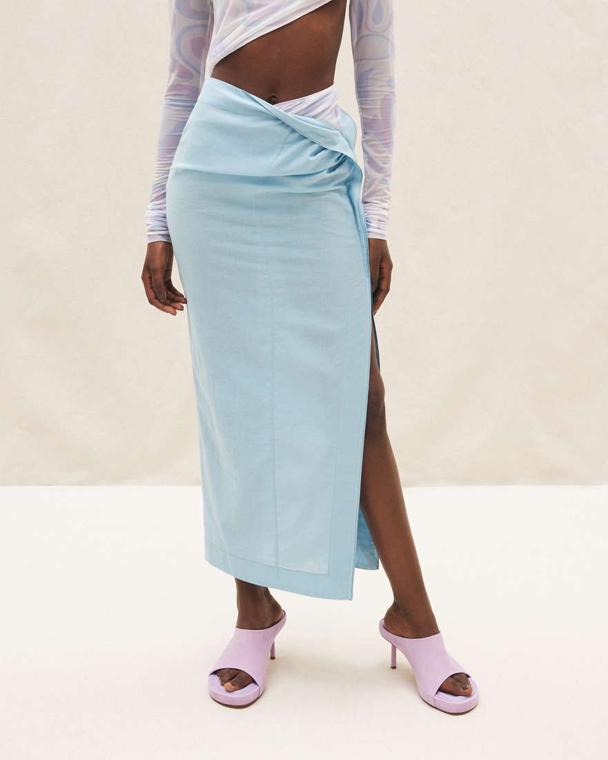 Jacquemus La Jupe Draggiu Draped Maxi Skirt In Blue