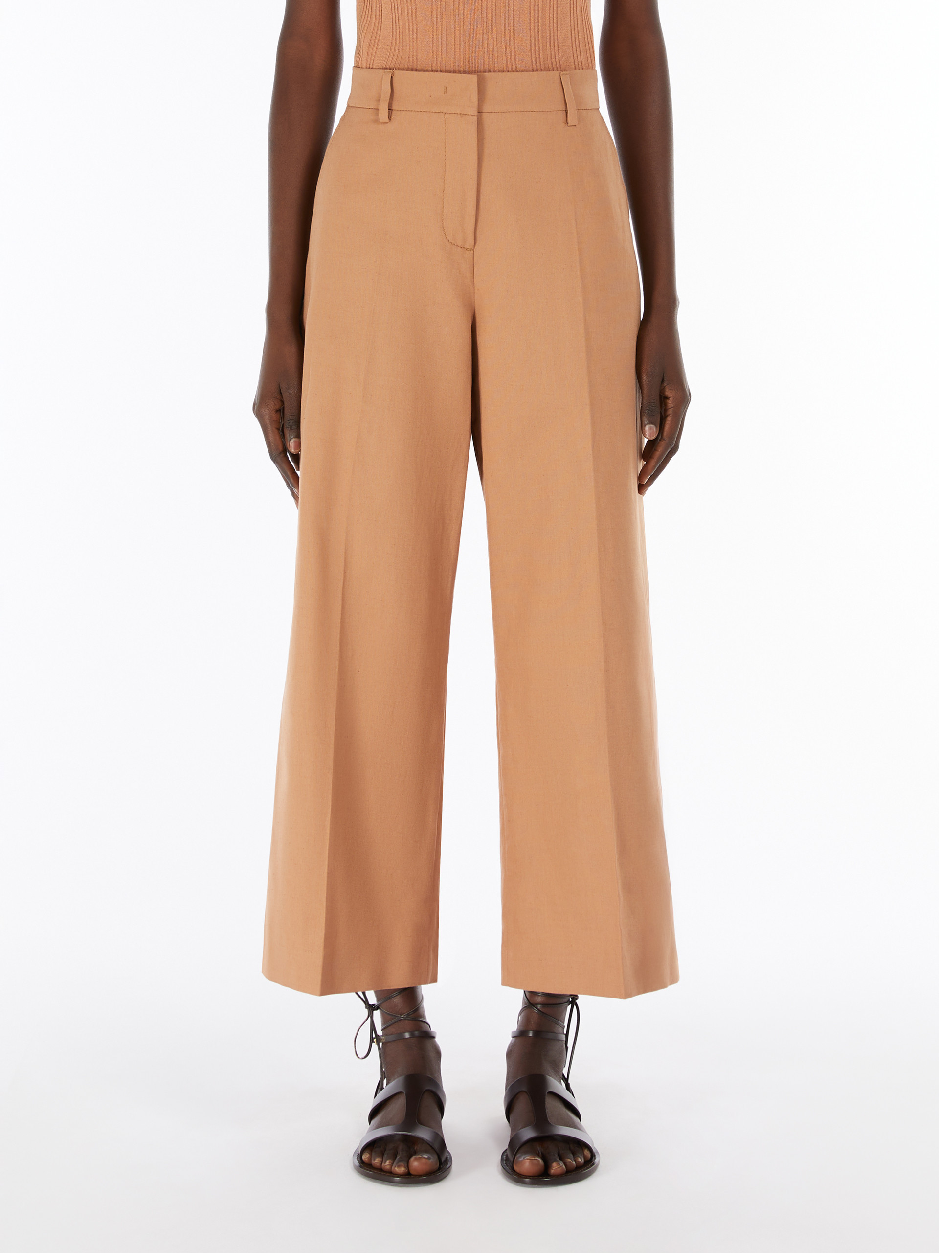 Weekend Max Mara Cotton And Linen Canvas Pants In Nude