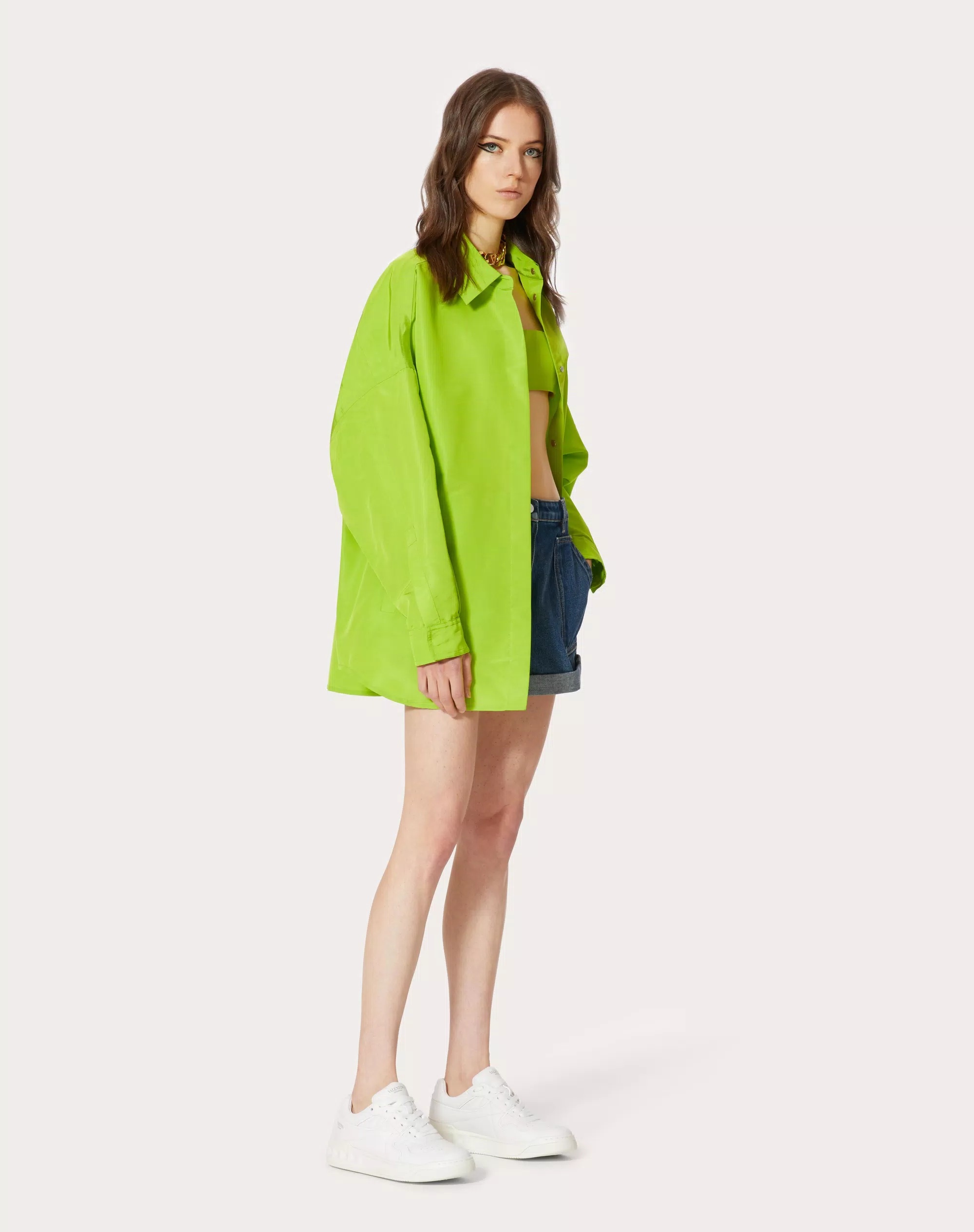 Valentino Oversized Silk Shirt In Green