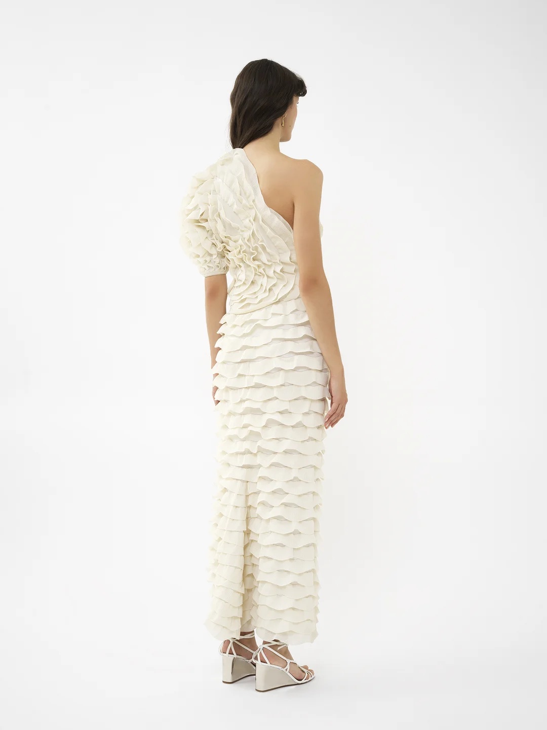 Chloé One-shoulder Cutout Ruffled Silk-blend Gown In White