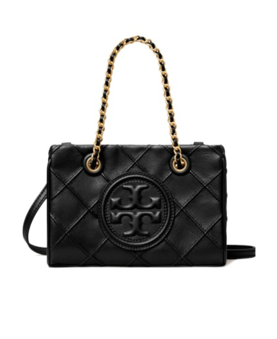 Tory Burch Mini Fleming Soft Leather Top Handle Bag In Black