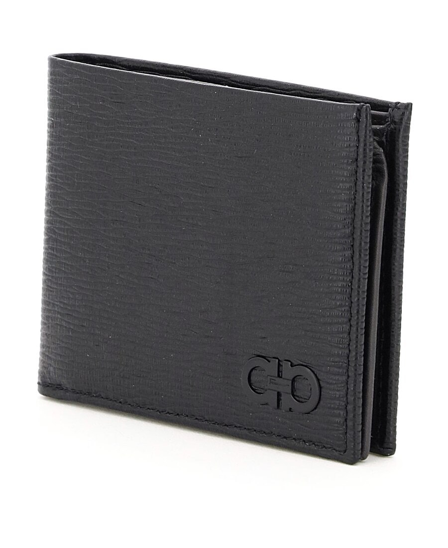 Shop Ferragamo Gancini Bifold Wallet In Black