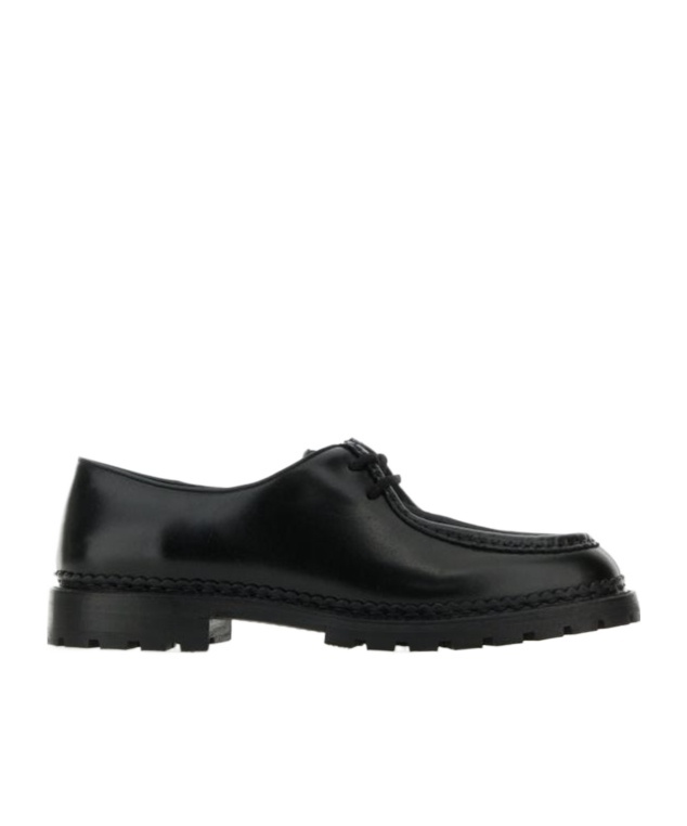 Saint Laurent Black Leather Lace-up Shoes In Black