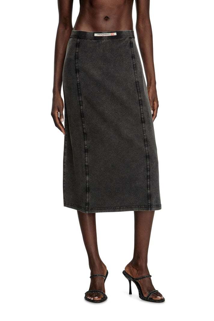Diesel High Waist Midi Skirt With Contrast Stitching