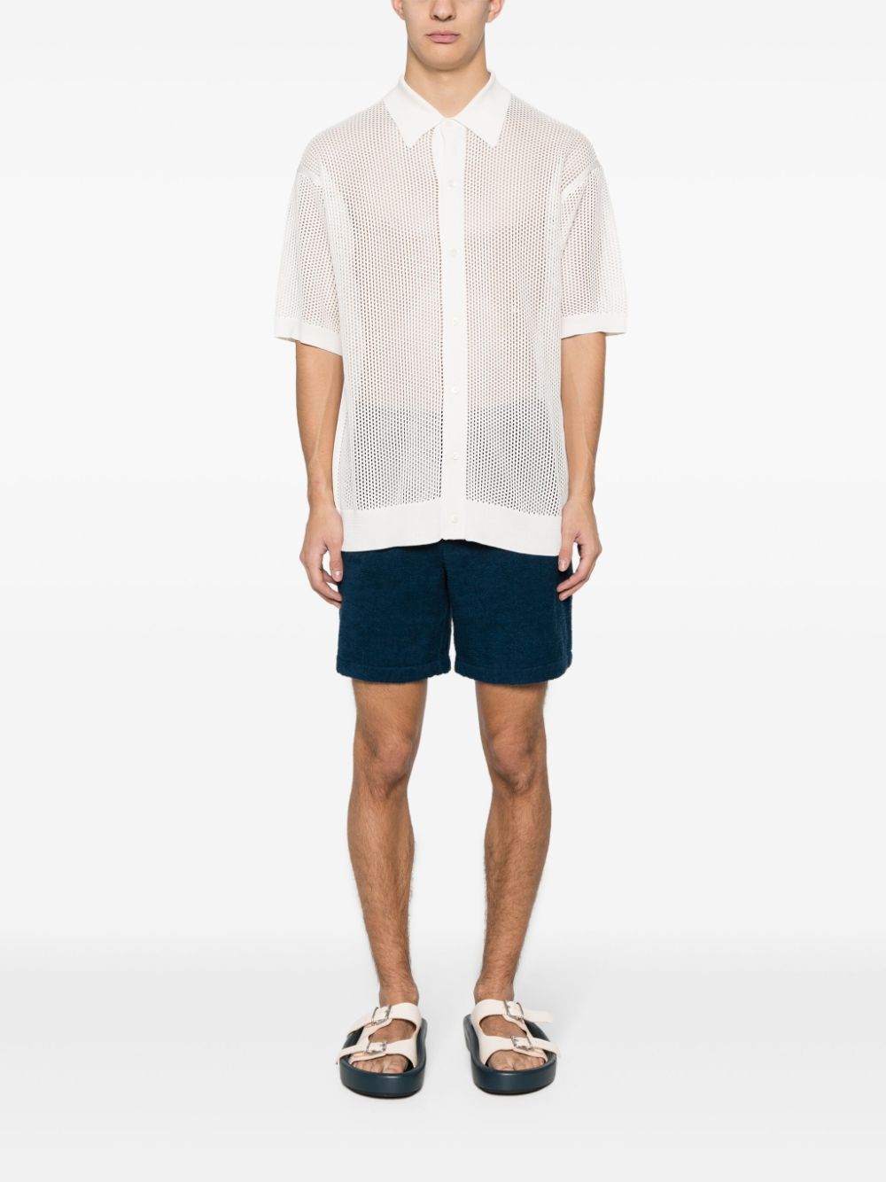 Prada Enamel-logo Towelling-finish Shorts In Blue