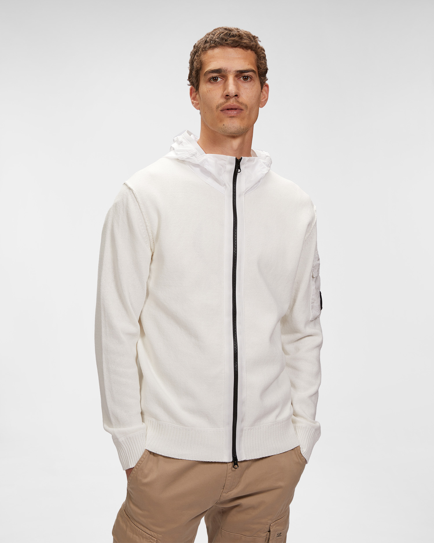 C.p. Company Lens-detail Zip-up Hoodie In White