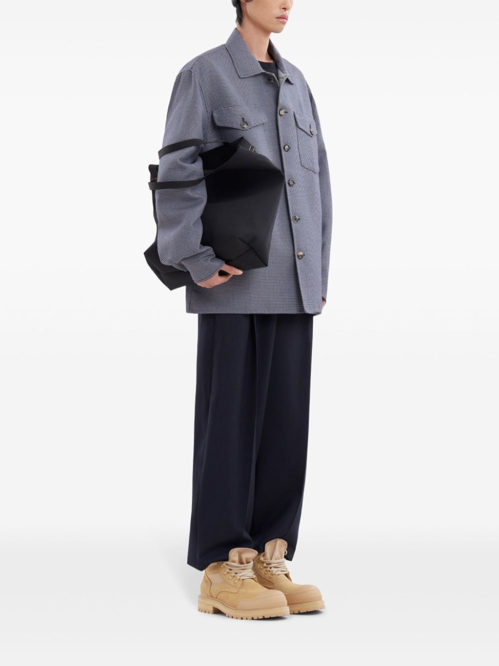 Marni Houndstooth-print Flap-pocket Shirt In Gray