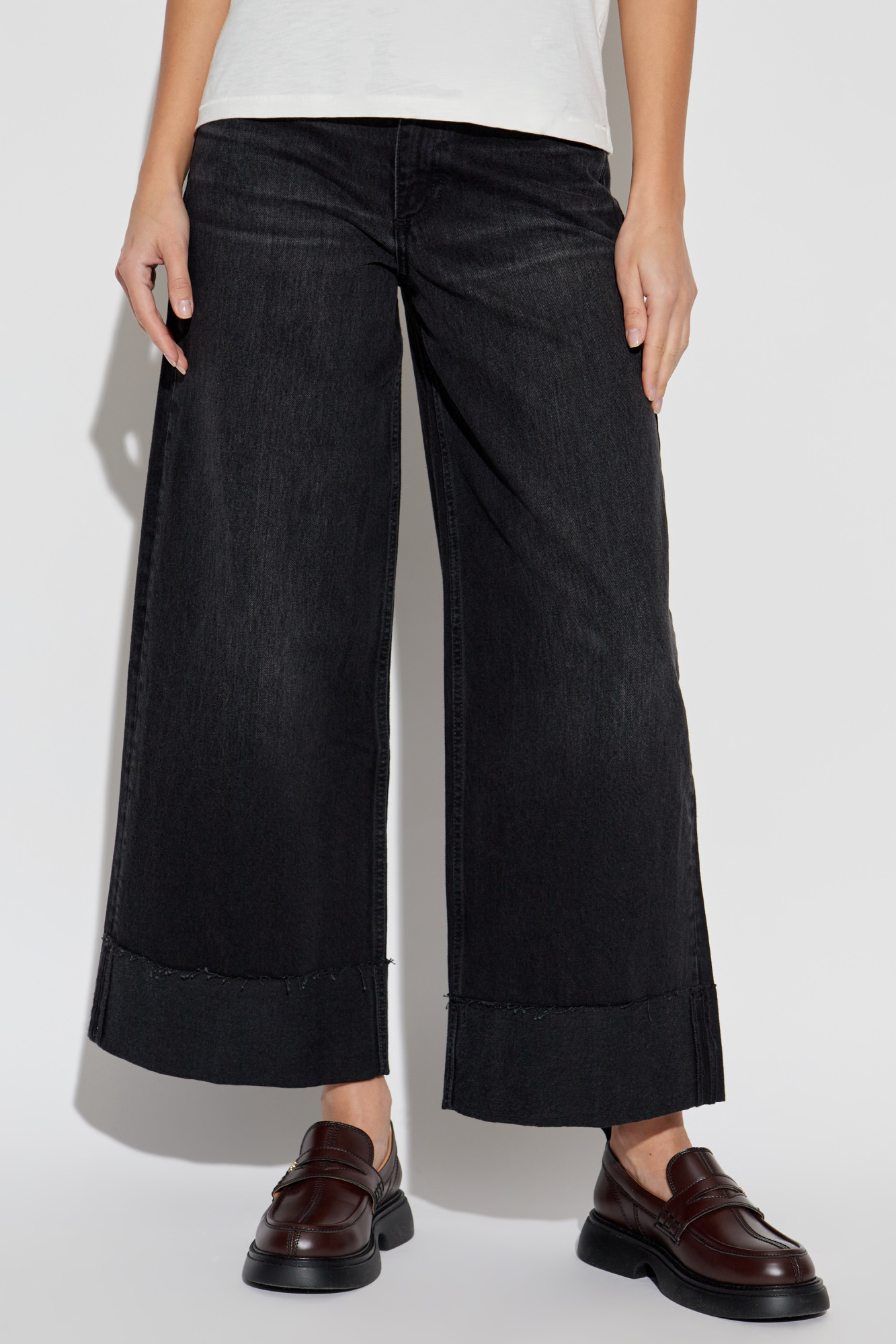 Rag & Bone Black Sofie Ankle Wide Leg Jeans In Black