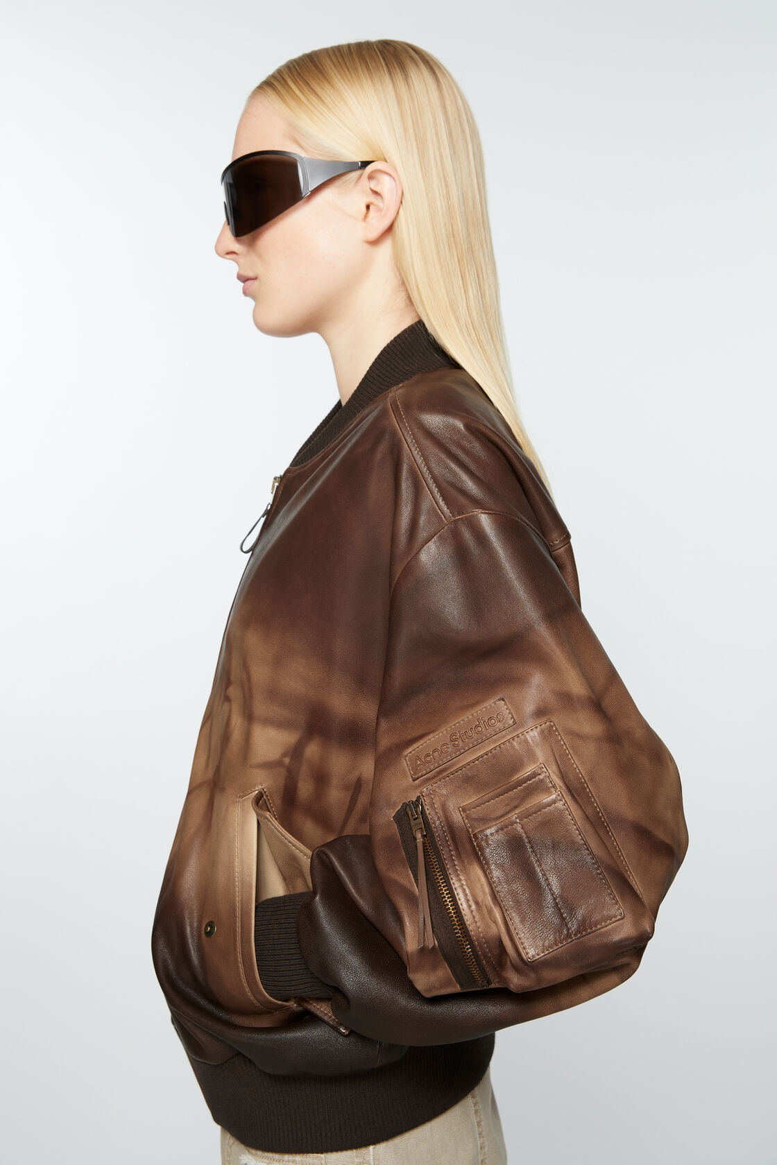 Acne Studios Lastro Leather Bomber Jacket In Brown