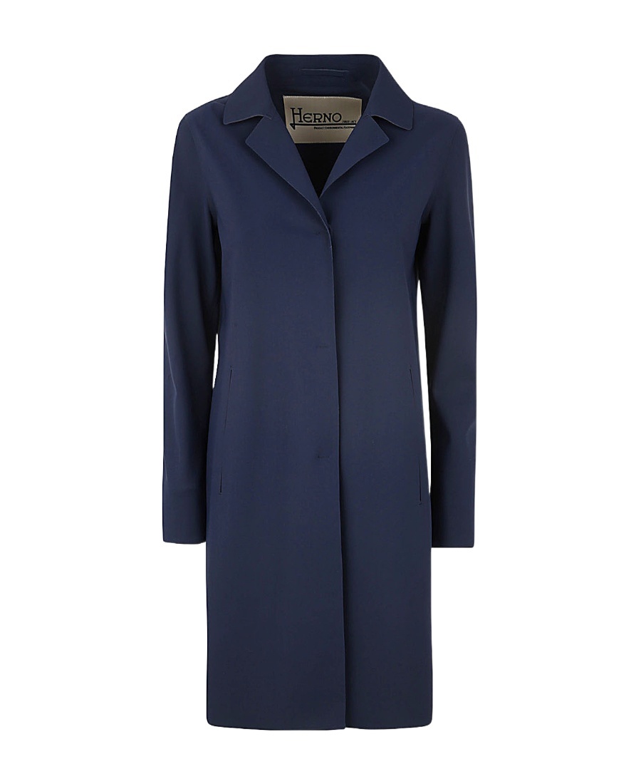 Herno Blue Coat With Concealed Closure And Collar In Stretch Polyamide Woman In Black