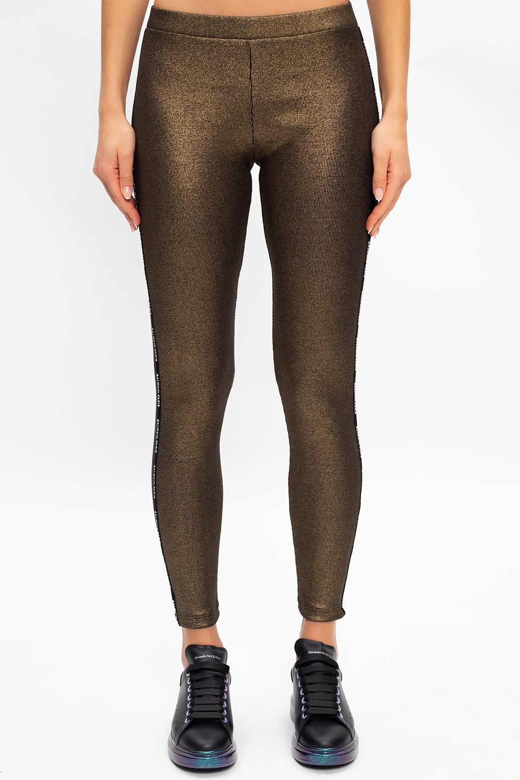 BALMAIN METALLIC FITTED LEGGINGS 