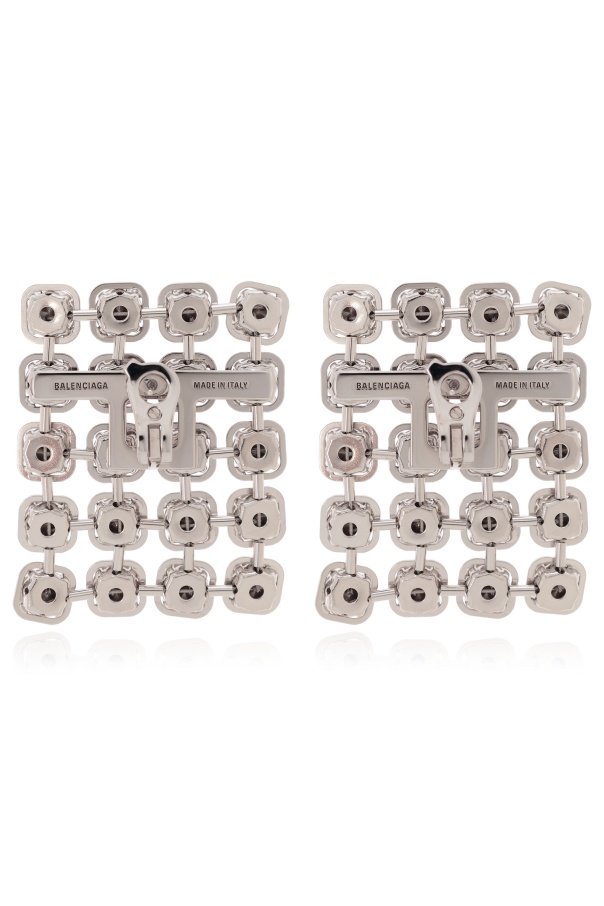 Balenciaga Silver Earrings With Sparkling Crystals In White