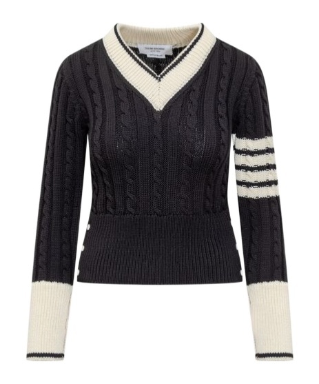 Thom Browne Cable-knit Wool Sweater In Black