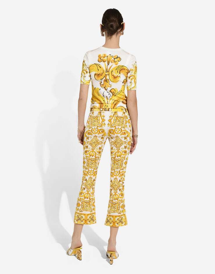 Dolce & Gabbana Short-sleeved Majolica-print Stretch Viscose Sweater In Yellow
