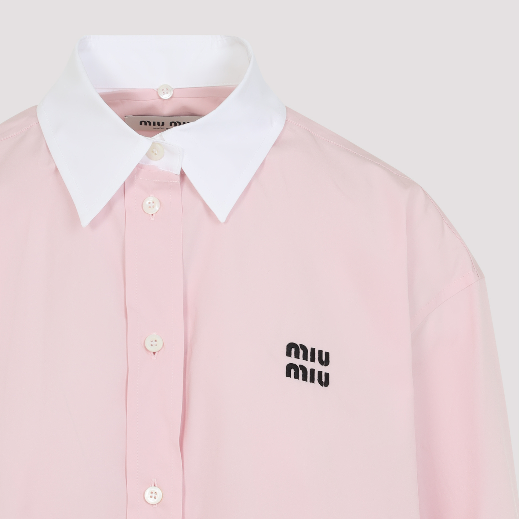 Miu Miu Cotton Shirt With White Collar And Cuffs In Pink