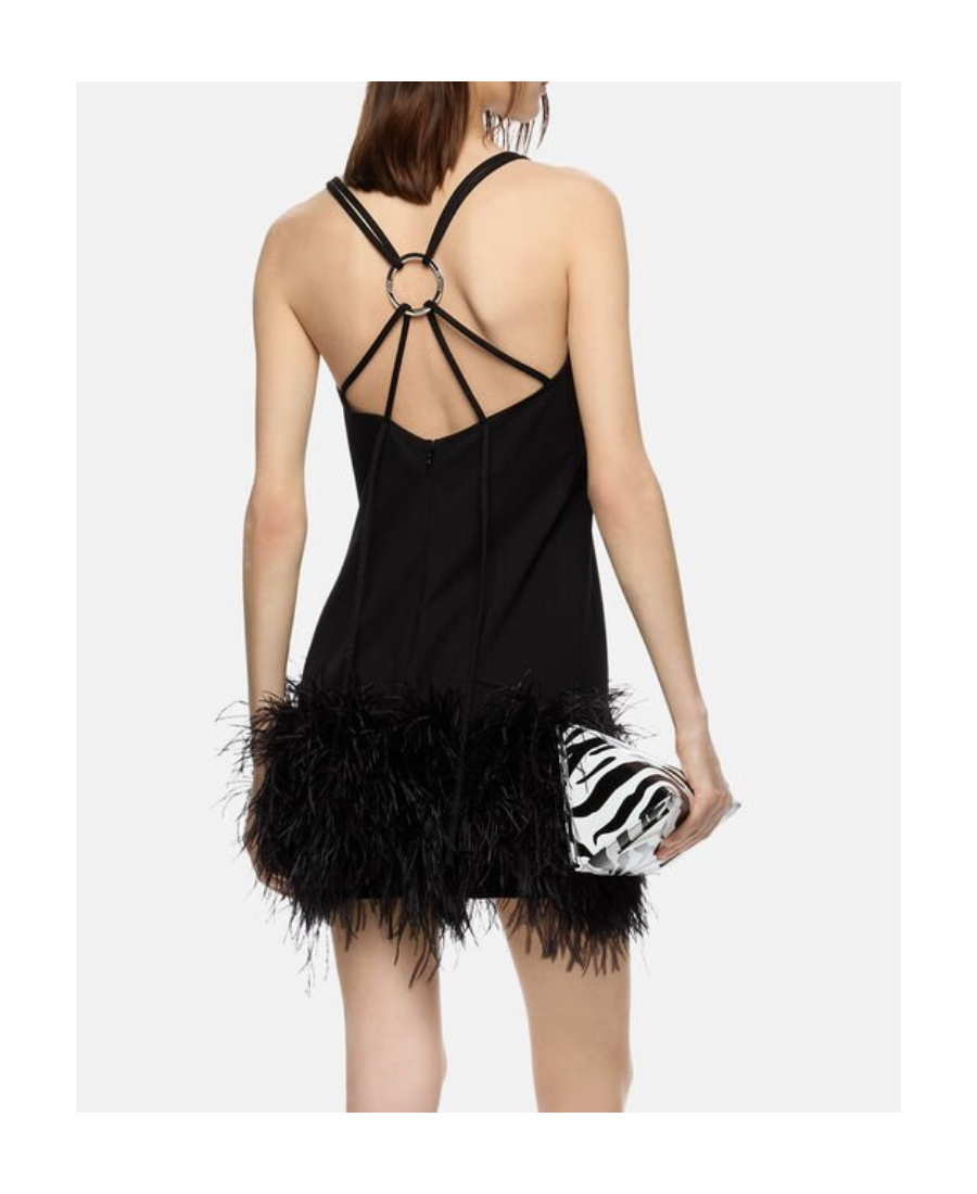 Attico Fujiko Feather-trimmed Minidress In Black