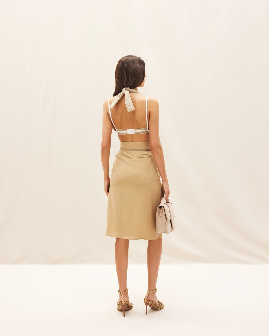 Shop Jacquemus Bodri Gathered Midi Skirt In Nude