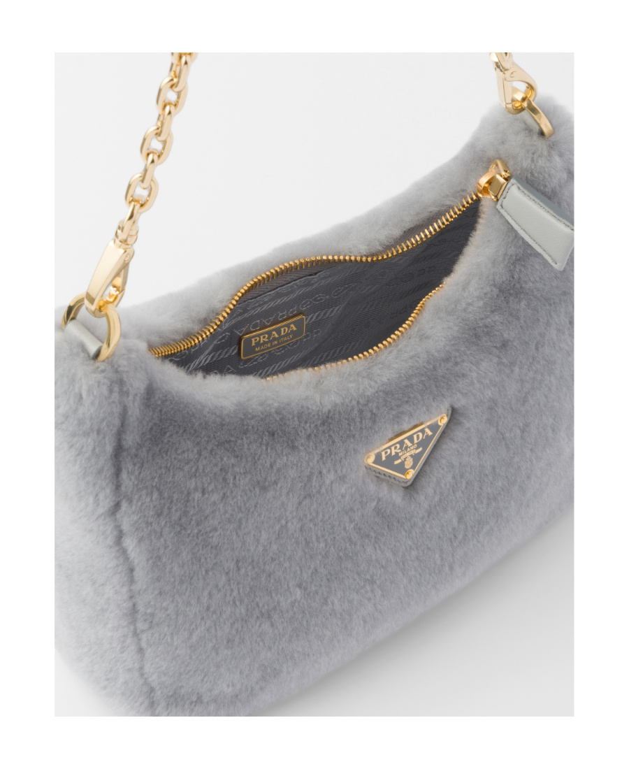 Prada Re-edition 2005 Shearling Shoulder Bag In Cornflower