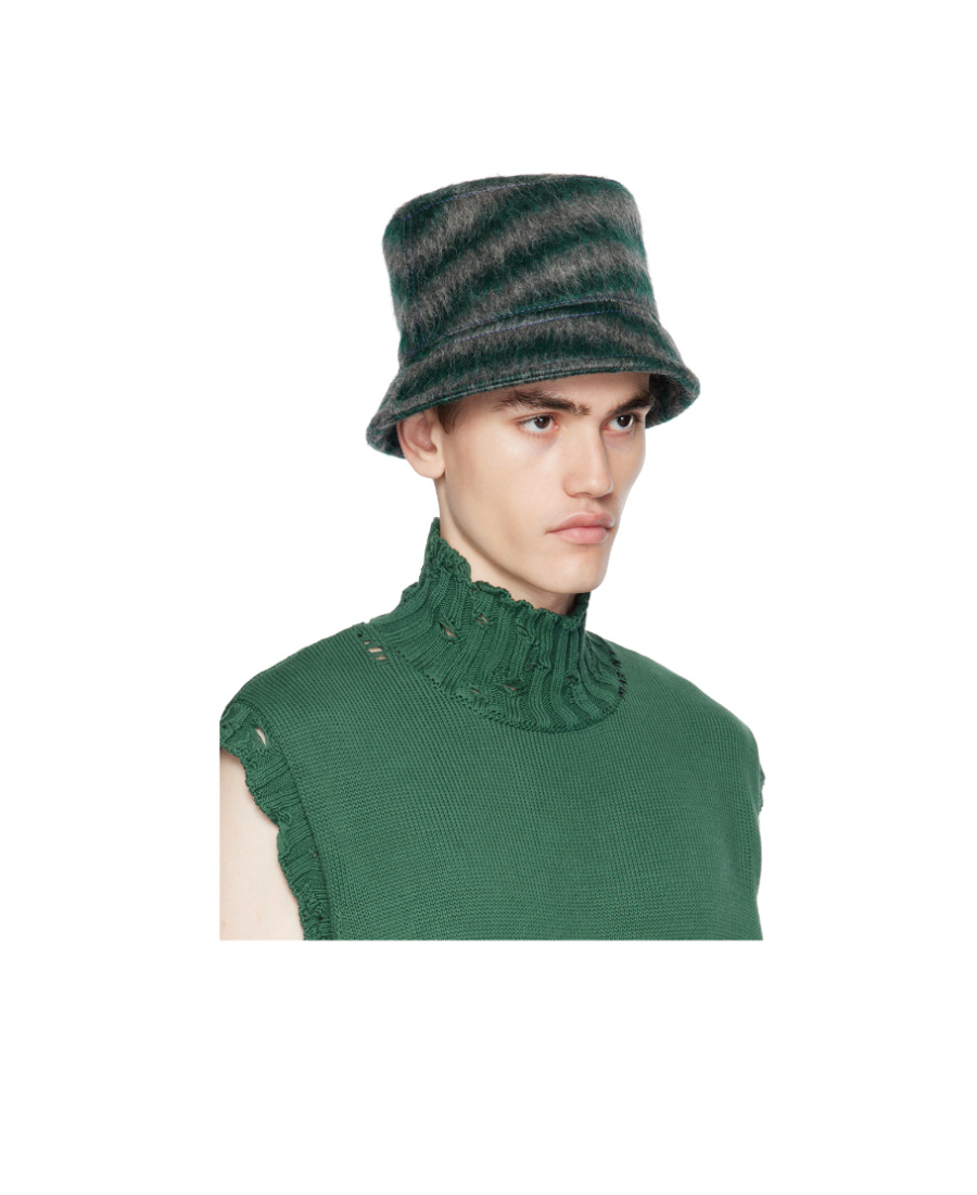 Marni Green & Gray Striped Bucket Hat In Green