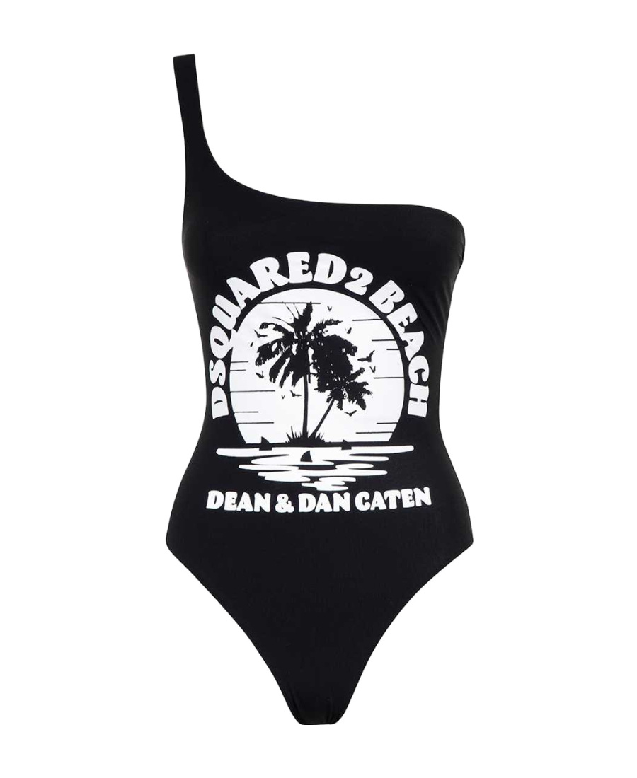 Dsquared2 One-shoulder Strap One-piece Swimsuit In Black