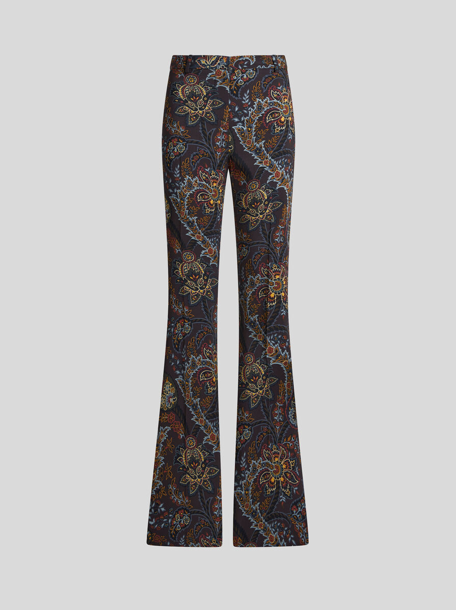 Etro Printed Stretch Viscose Pant In Black
