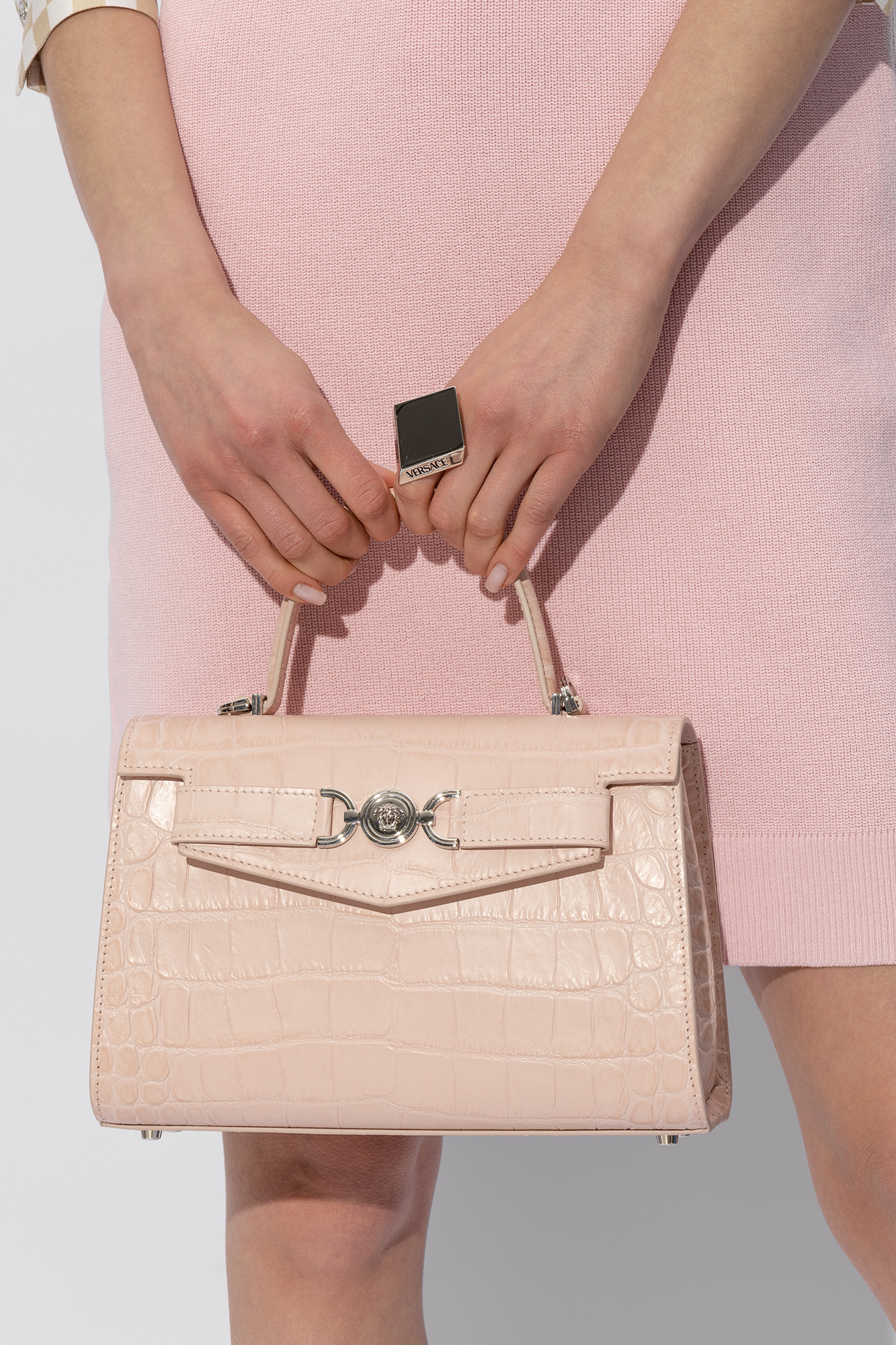 Versace Medium Crocodile-effect Mini Bag In Nude