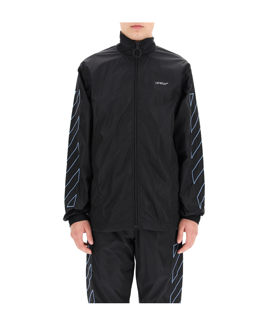 Off-white Diagonal Stripes Zipped Jacket In Black