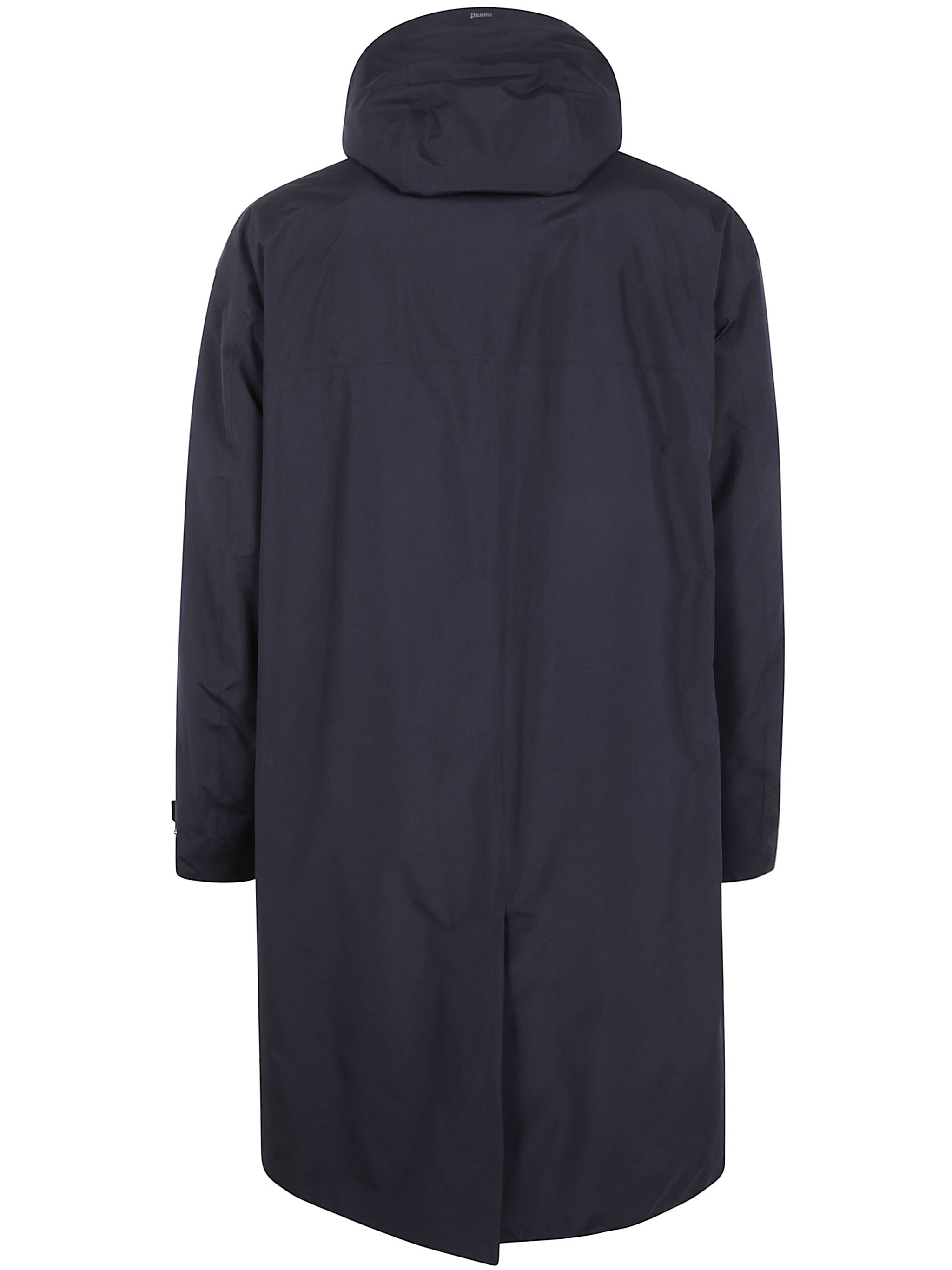 Herno Hooded Zip Coat In Blue