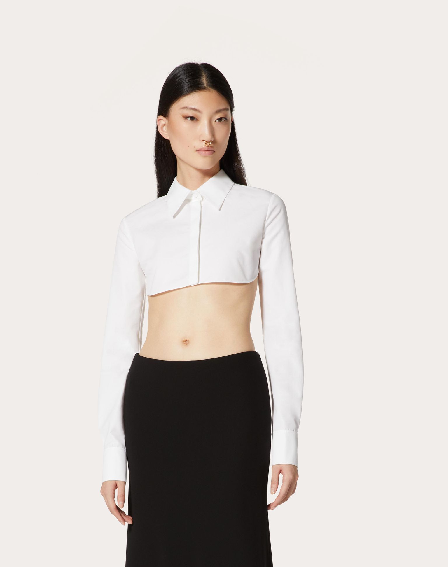 Valentino Compact Popeline Cropped Shirt In White