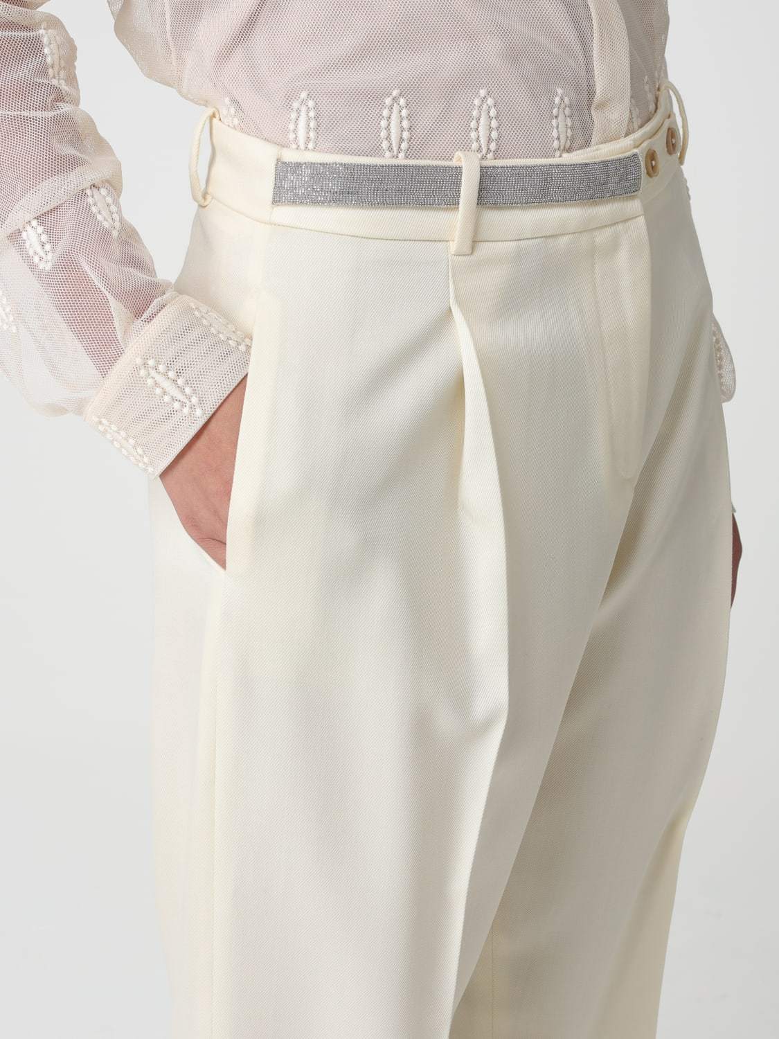 Fabiana Filippi Casual Pants With Waist And Loop Straps In White