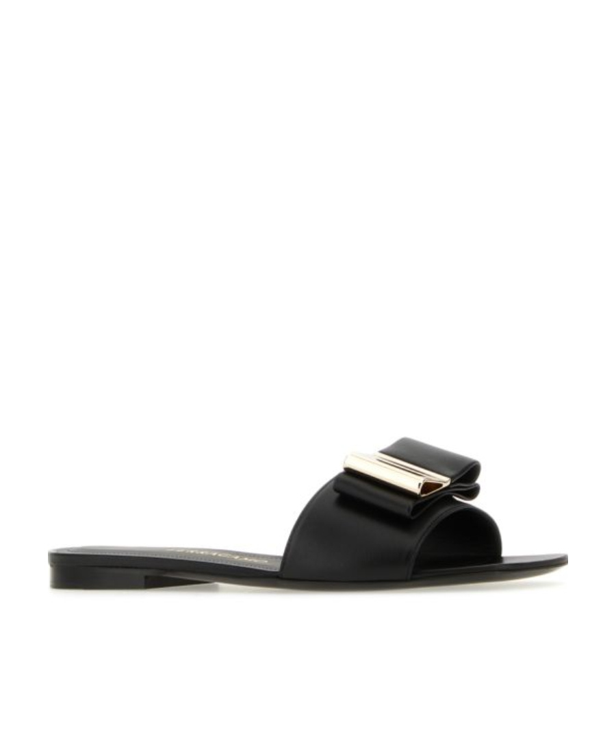 Ferragamo Double-bow Slider In Black