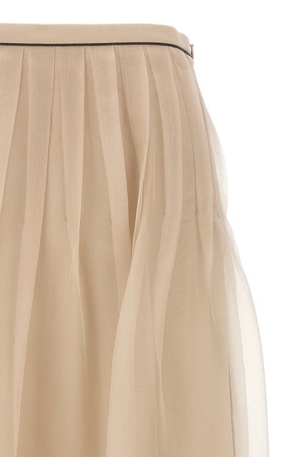 Brunello Cucinelli High-rise Pleated Silk Maxi Skirt In Nude