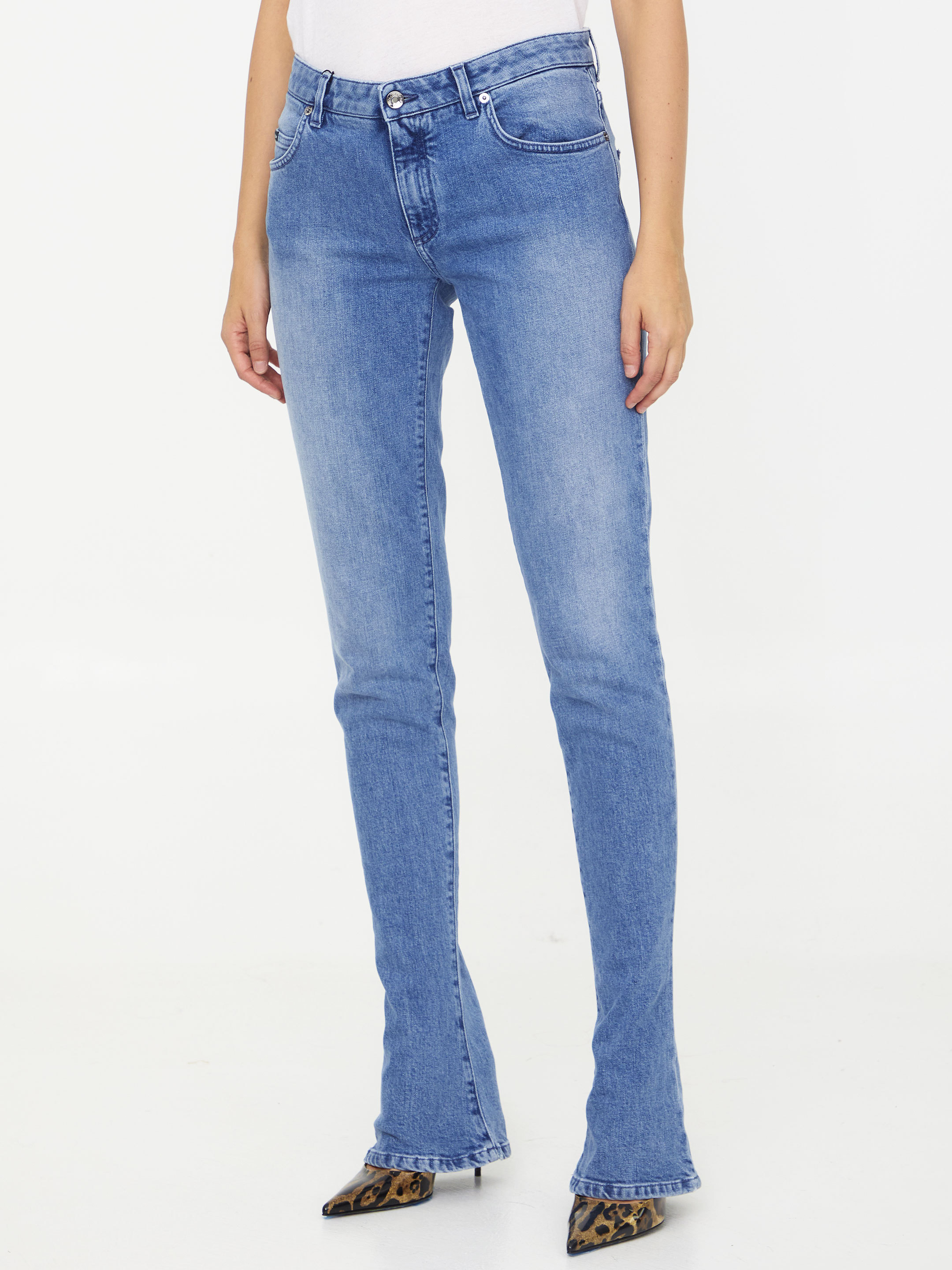 Dolce & Gabbana Logo Plate Bell Bottom Jeans In Blue