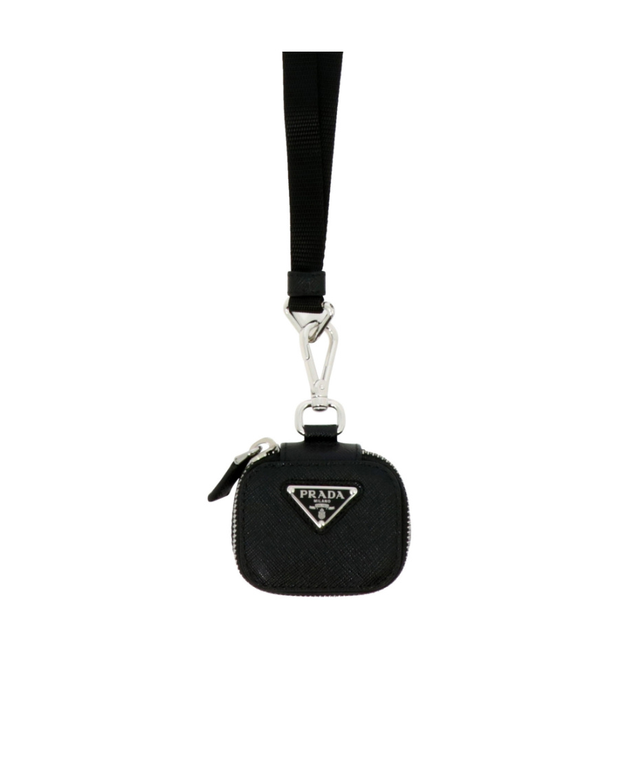 Prada Logo-plaque Saffiano Neck Wallet In Black