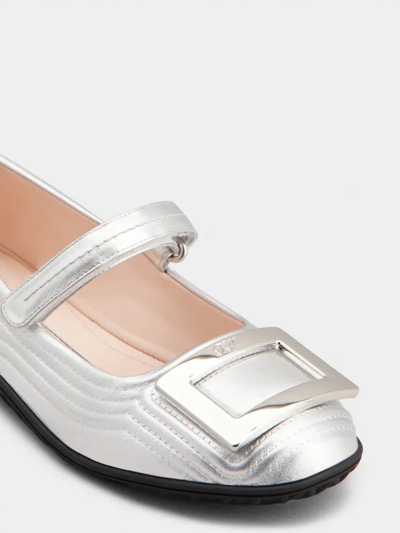 Roger Vivier Metallic Leather Ballet Flats In Silver
