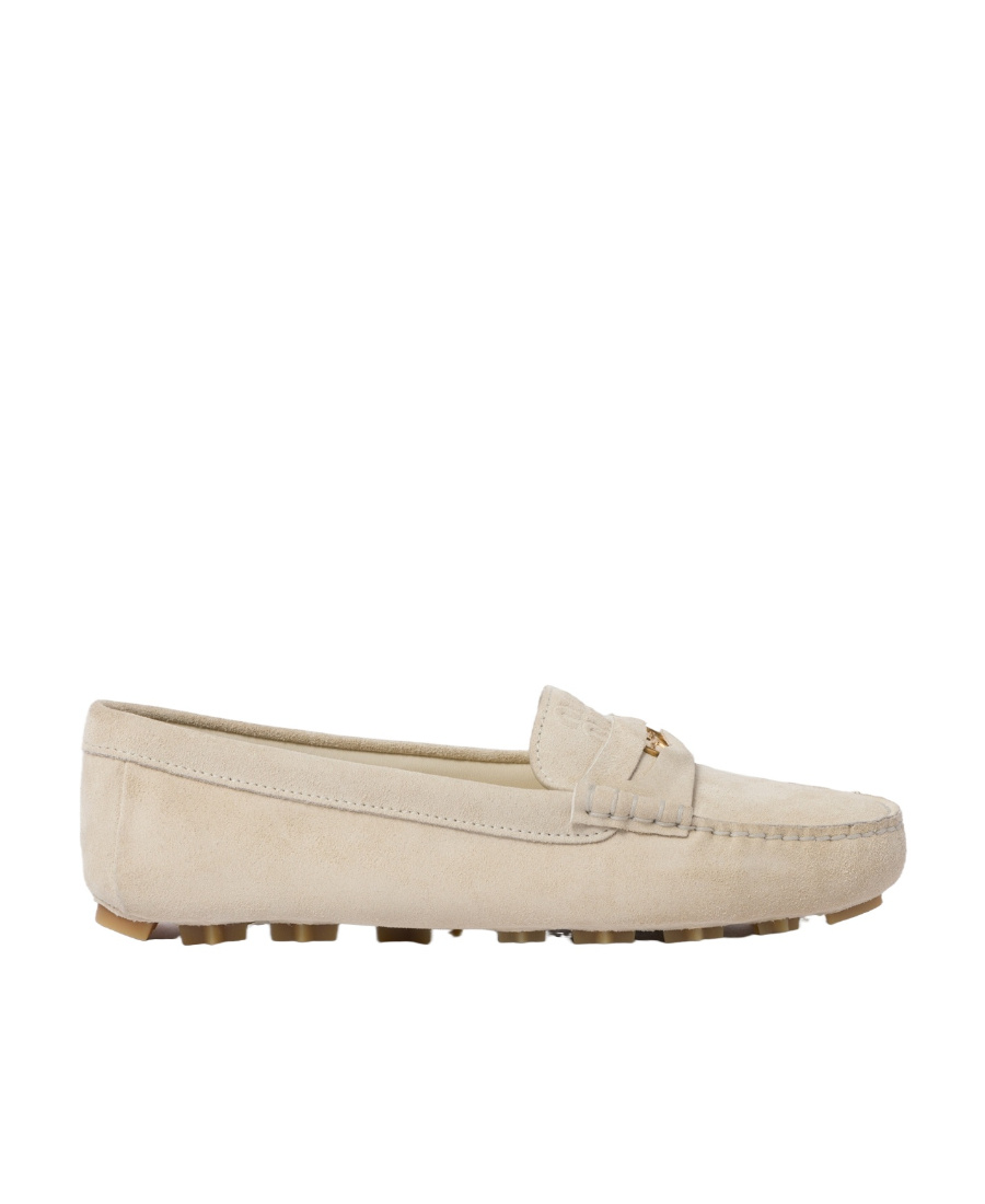 Miu Miu Logo-embossed Suede Penny Loafers In Nude