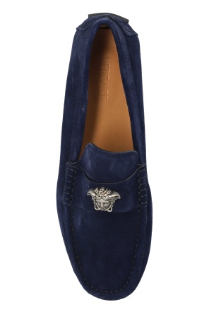 Versace Round Toe Loafers In Blue