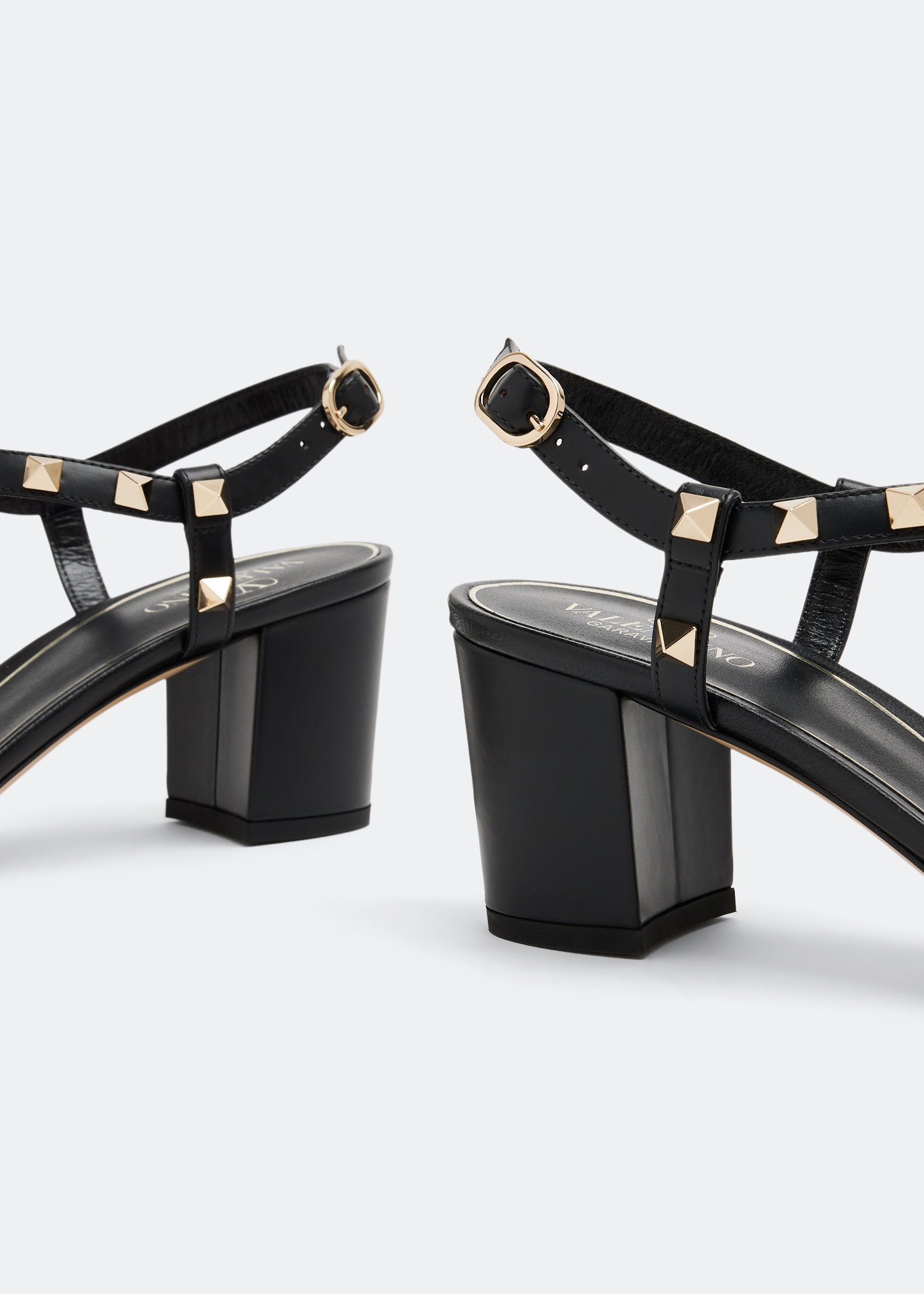 Valentino Garavani Rockstud Calfskin Sandal With Straps 60mm Woman Black 38 In Black