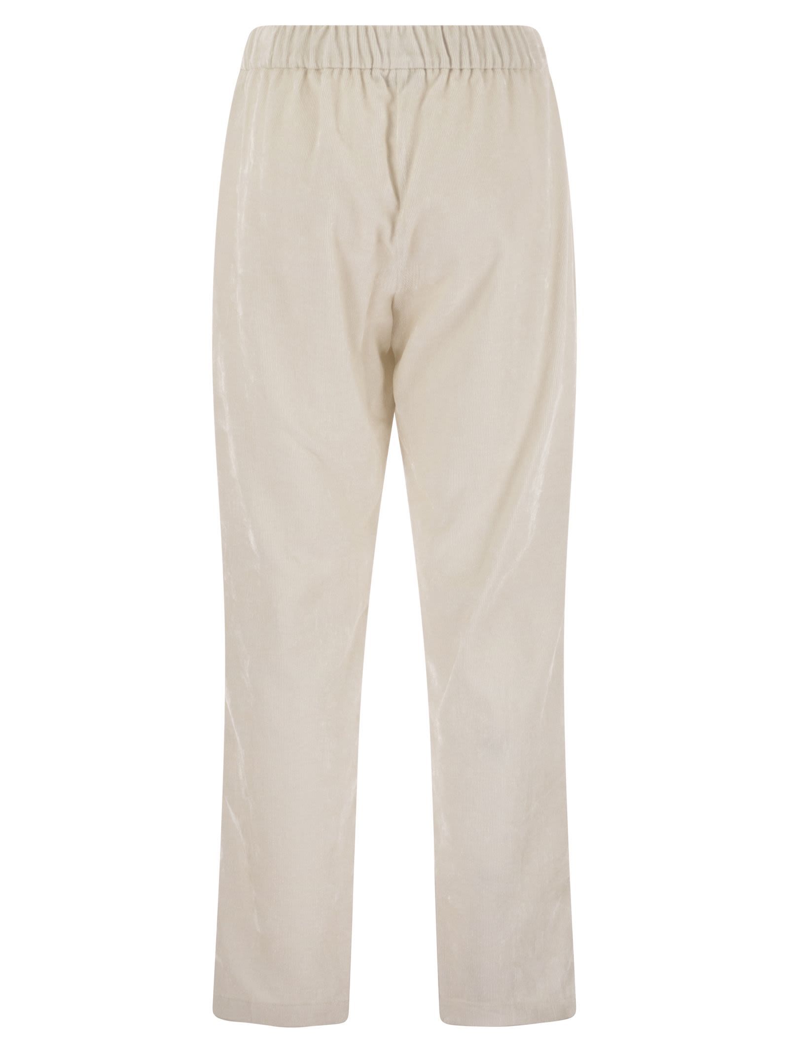 Herno Velvet Trousers With Relaxed Fit And Hip Pockets In White