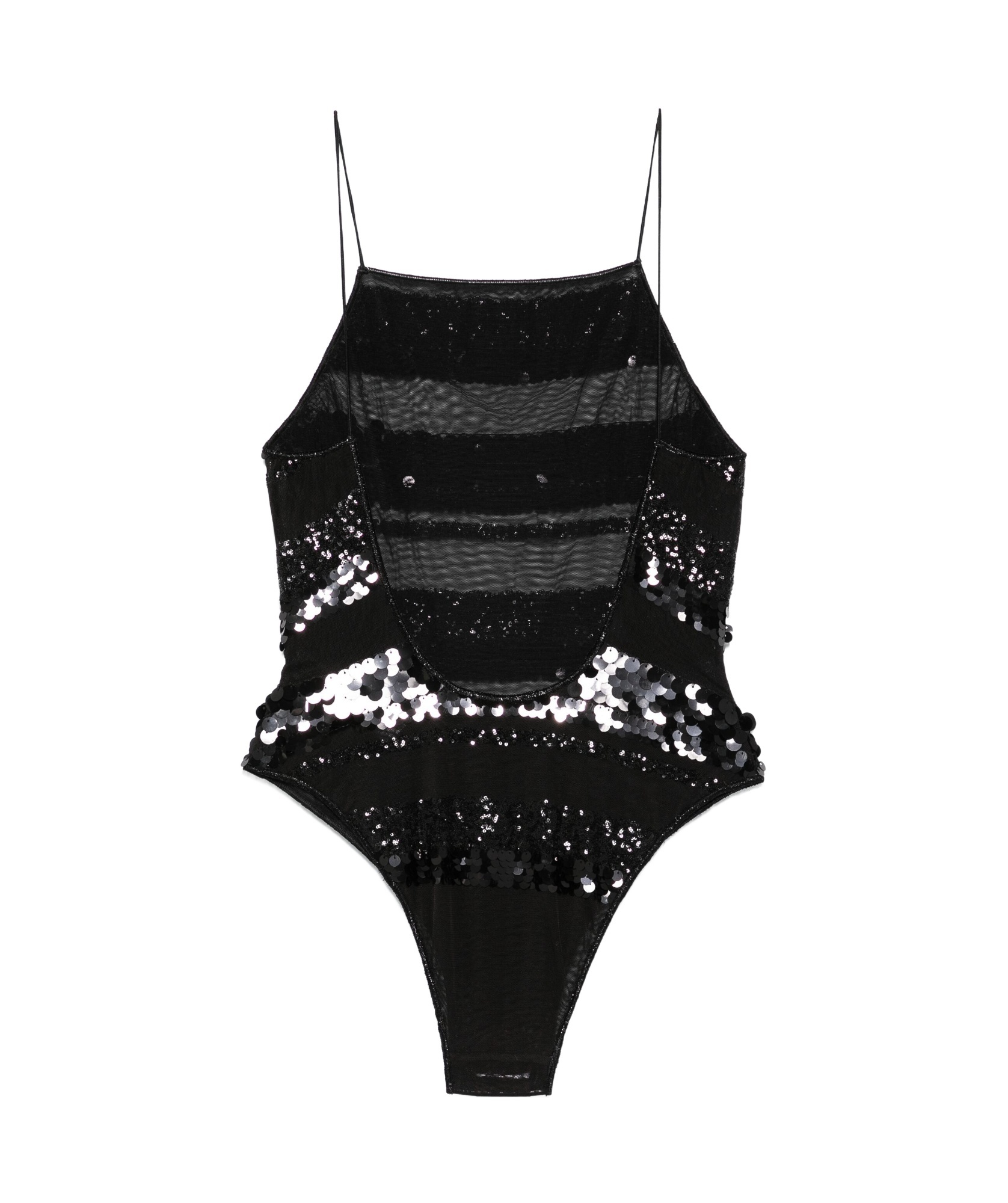 Oseree Sequins Stripe Swimsuit In Black