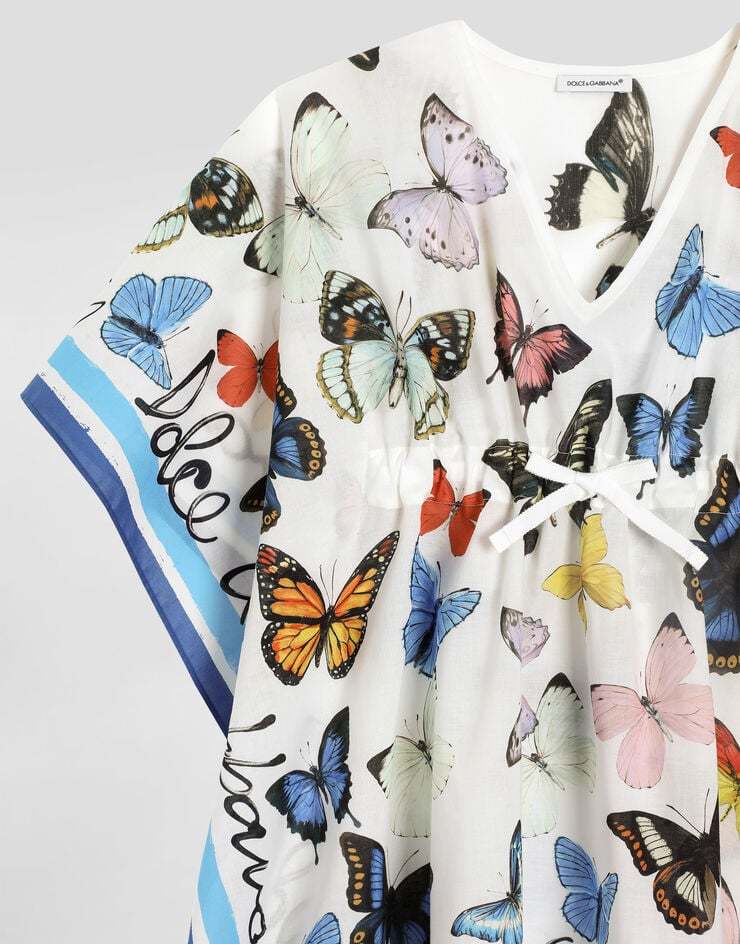 Dolce & Gabbana Butterfly-print Kaftan Dress In White