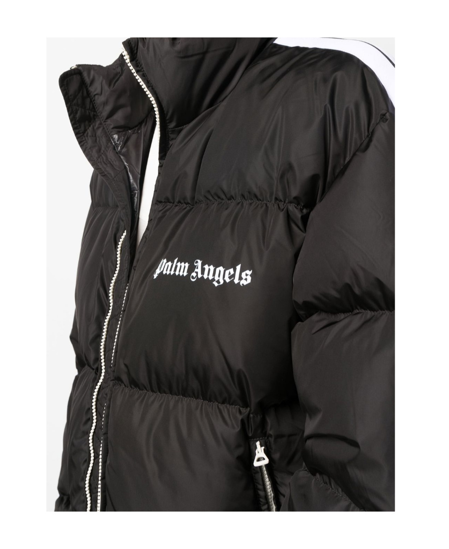 Palm Angels Black Hooded Track Down Jacket In Black
