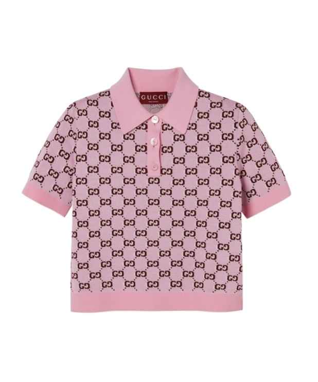 Gucci Wool Jacquard Polo Top With Gg Shadow In Pink
